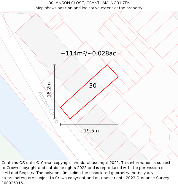 30, ANSON CLOSE, GRANTHAM, NG31 7EN: Plot and title map