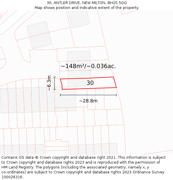 30, ANTLER DRIVE, NEW MILTON, BH25 5GG: Plot and title map