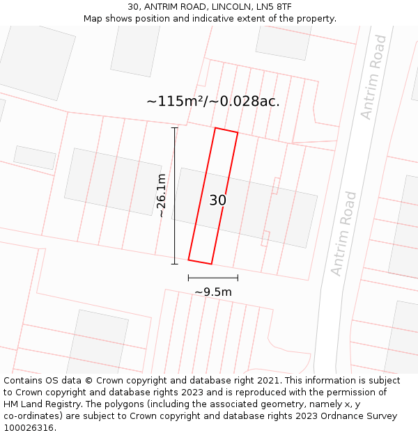 30, ANTRIM ROAD, LINCOLN, LN5 8TF: Plot and title map