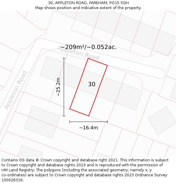 30, APPLETON ROAD, FAREHAM, PO15 5QH: Plot and title map