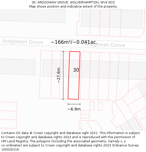 30, ARDGOWAN GROVE, WOLVERHAMPTON, WV4 6DZ: Plot and title map