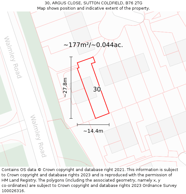 30, ARGUS CLOSE, SUTTON COLDFIELD, B76 2TG: Plot and title map