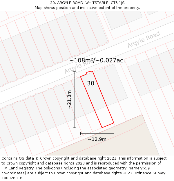 30, ARGYLE ROAD, WHITSTABLE, CT5 1JS: Plot and title map