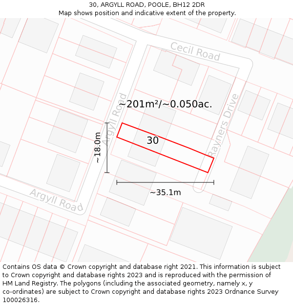 30, ARGYLL ROAD, POOLE, BH12 2DR: Plot and title map
