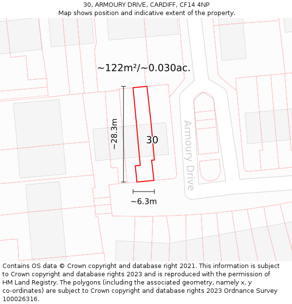 30, ARMOURY DRIVE, CARDIFF, CF14 4NP: Plot and title map