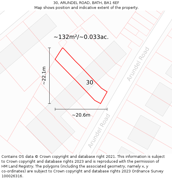 30, ARUNDEL ROAD, BATH, BA1 6EF: Plot and title map
