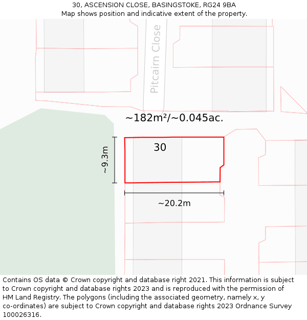30, ASCENSION CLOSE, BASINGSTOKE, RG24 9BA: Plot and title map