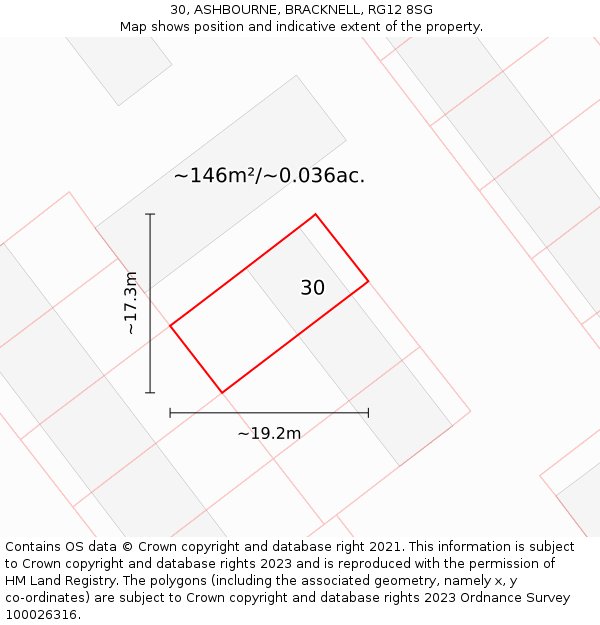 30, ASHBOURNE, BRACKNELL, RG12 8SG: Plot and title map