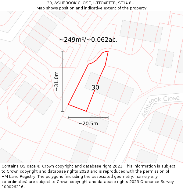30, ASHBROOK CLOSE, UTTOXETER, ST14 8UL: Plot and title map