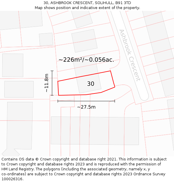 30, ASHBROOK CRESCENT, SOLIHULL, B91 3TD: Plot and title map