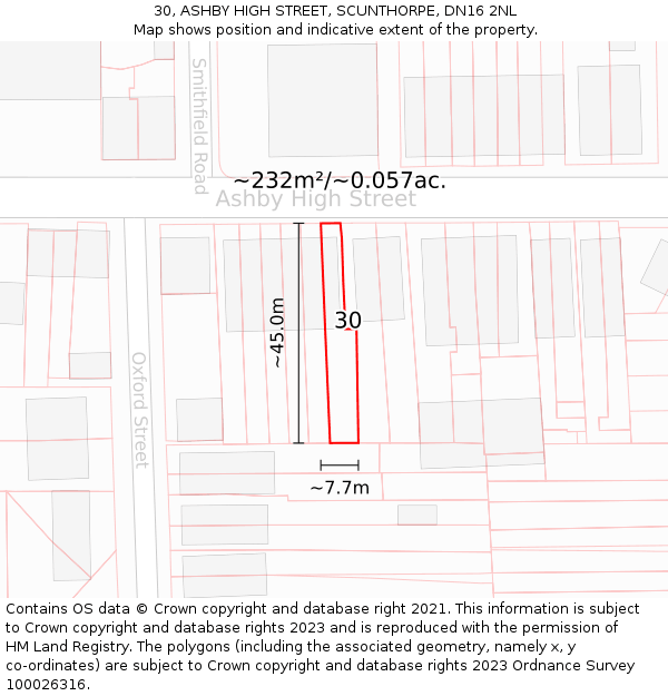 30, ASHBY HIGH STREET, SCUNTHORPE, DN16 2NL: Plot and title map