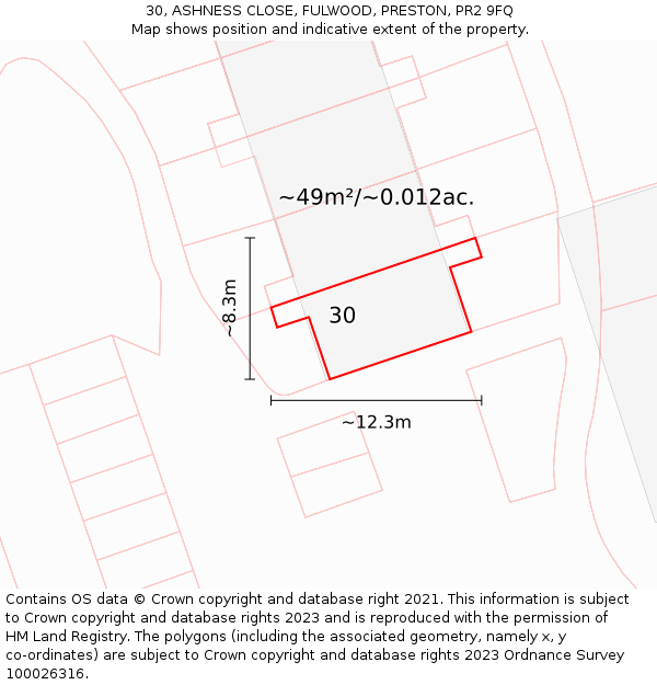 30, ASHNESS CLOSE, FULWOOD, PRESTON, PR2 9FQ: Plot and title map