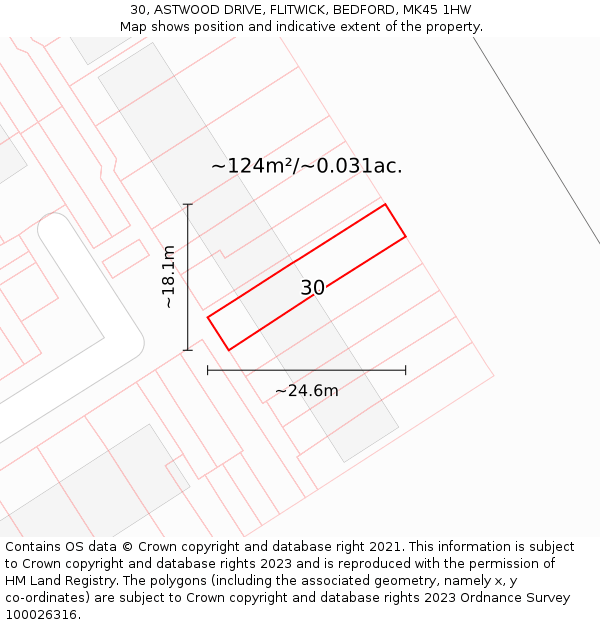 30, ASTWOOD DRIVE, FLITWICK, BEDFORD, MK45 1HW: Plot and title map