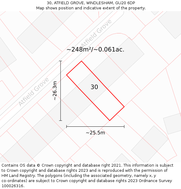 30, ATFIELD GROVE, WINDLESHAM, GU20 6DP: Plot and title map