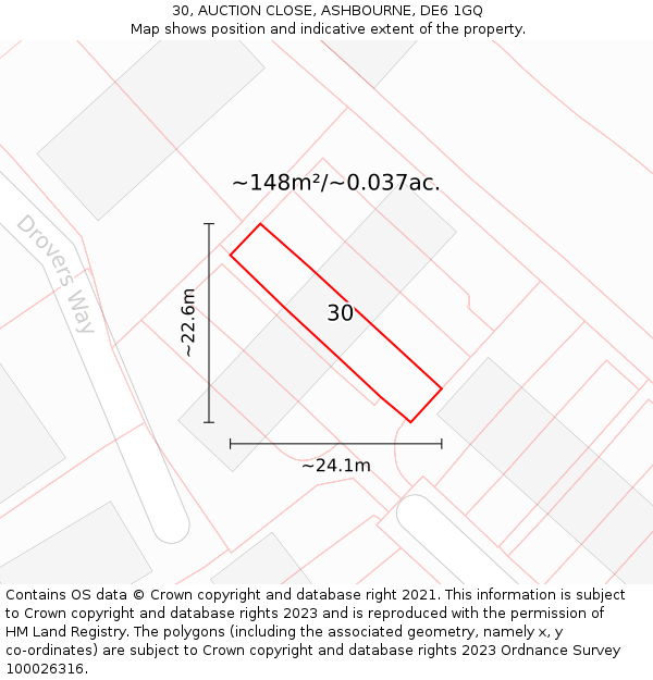 30, AUCTION CLOSE, ASHBOURNE, DE6 1GQ: Plot and title map