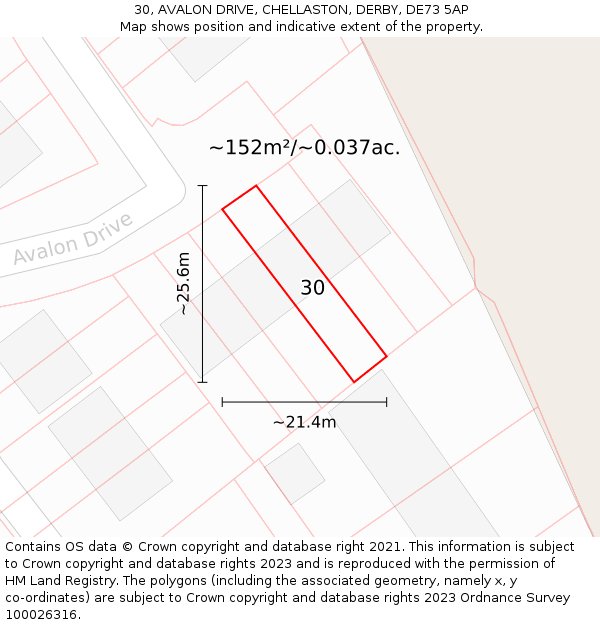 30, AVALON DRIVE, CHELLASTON, DERBY, DE73 5AP: Plot and title map