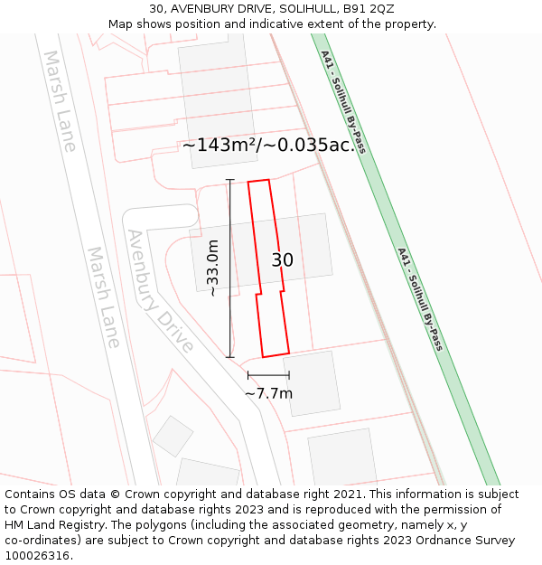 30, AVENBURY DRIVE, SOLIHULL, B91 2QZ: Plot and title map