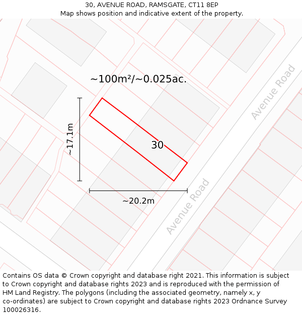 30, AVENUE ROAD, RAMSGATE, CT11 8EP: Plot and title map