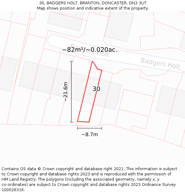30, BADGERS HOLT, BRANTON, DONCASTER, DN3 3UT: Plot and title map