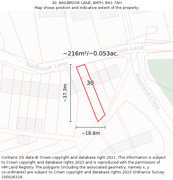 30, BAILBROOK LANE, BATH, BA1 7AH: Plot and title map