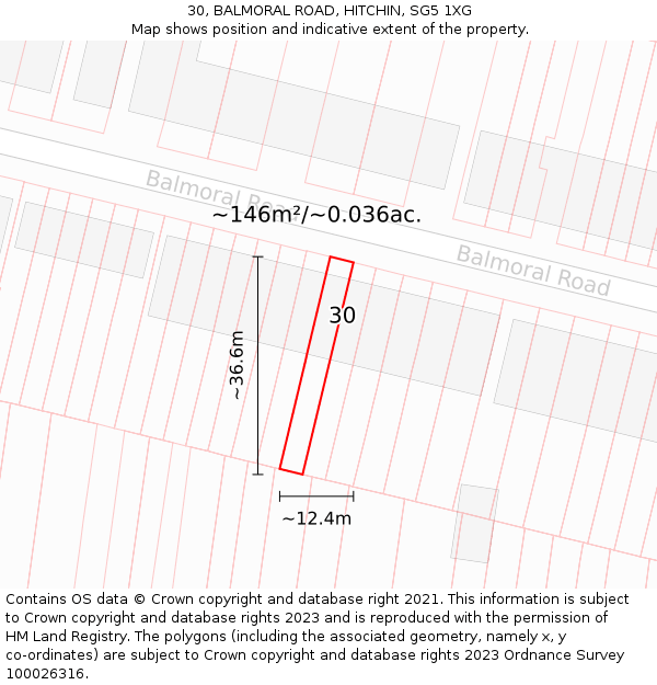 30, BALMORAL ROAD, HITCHIN, SG5 1XG: Plot and title map