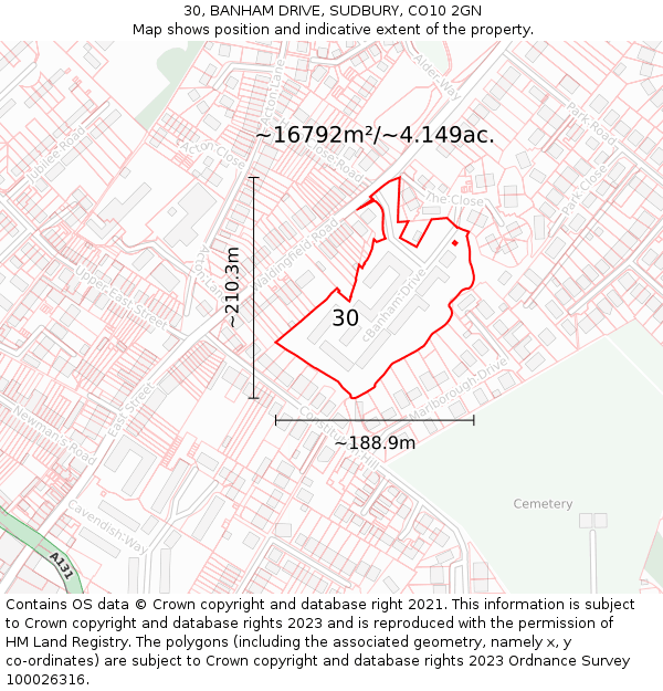 30, BANHAM DRIVE, SUDBURY, CO10 2GN: Plot and title map