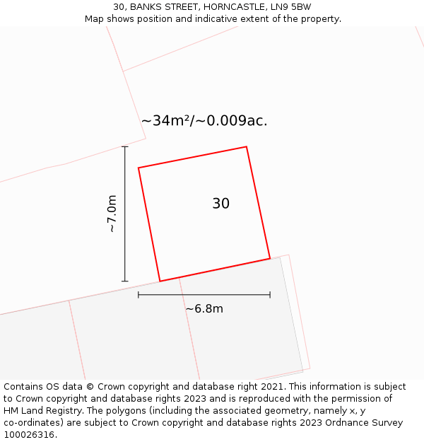30, BANKS STREET, HORNCASTLE, LN9 5BW: Plot and title map
