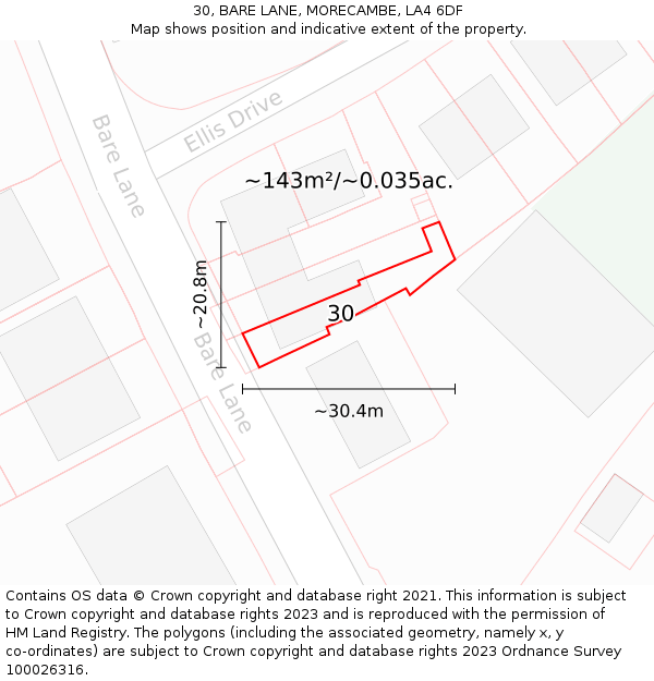 30, BARE LANE, MORECAMBE, LA4 6DF: Plot and title map