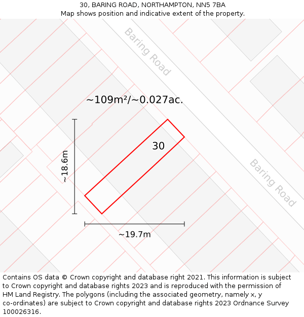 30, BARING ROAD, NORTHAMPTON, NN5 7BA: Plot and title map