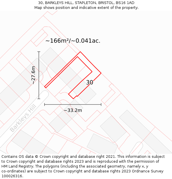 30, BARKLEYS HILL, STAPLETON, BRISTOL, BS16 1AD: Plot and title map