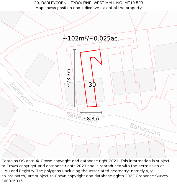30, BARLEYCORN, LEYBOURNE, WEST MALLING, ME19 5PR: Plot and title map