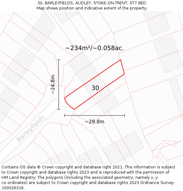 30, BARLEYFIELDS, AUDLEY, STOKE-ON-TRENT, ST7 8ED: Plot and title map