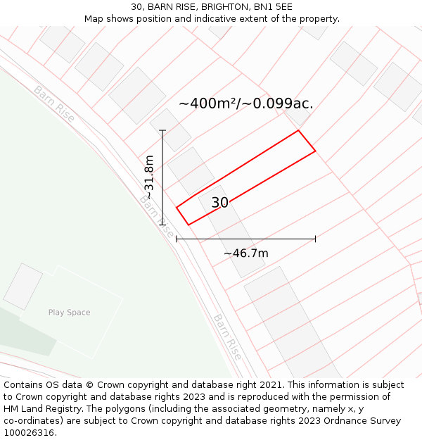 30, BARN RISE, BRIGHTON, BN1 5EE: Plot and title map