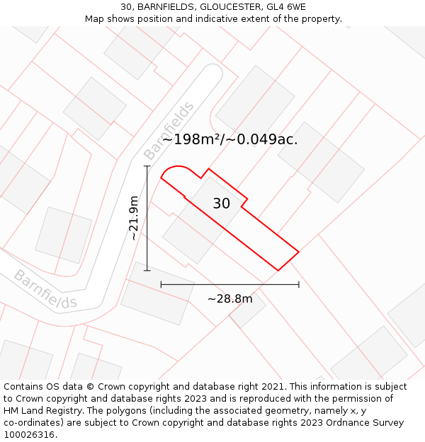 30, BARNFIELDS, GLOUCESTER, GL4 6WE: Plot and title map