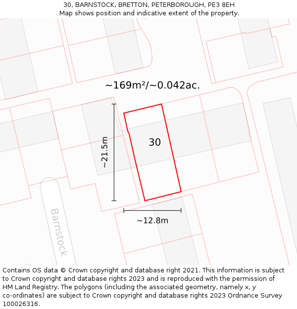 30, BARNSTOCK, BRETTON, PETERBOROUGH, PE3 8EH: Plot and title map