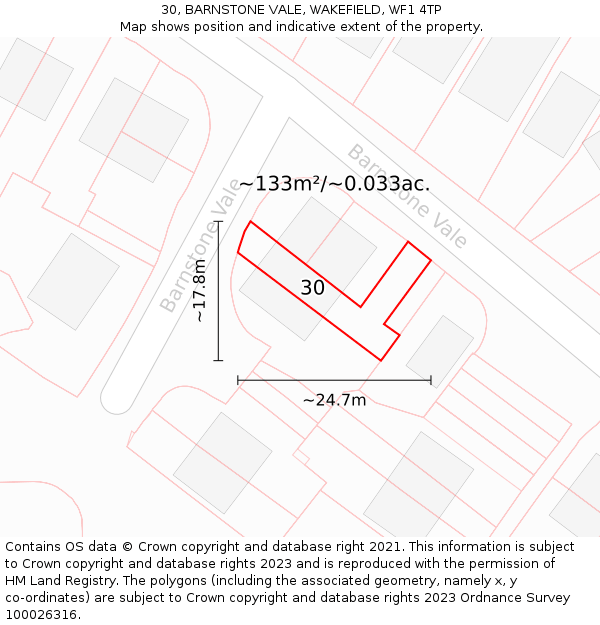 30, BARNSTONE VALE, WAKEFIELD, WF1 4TP: Plot and title map