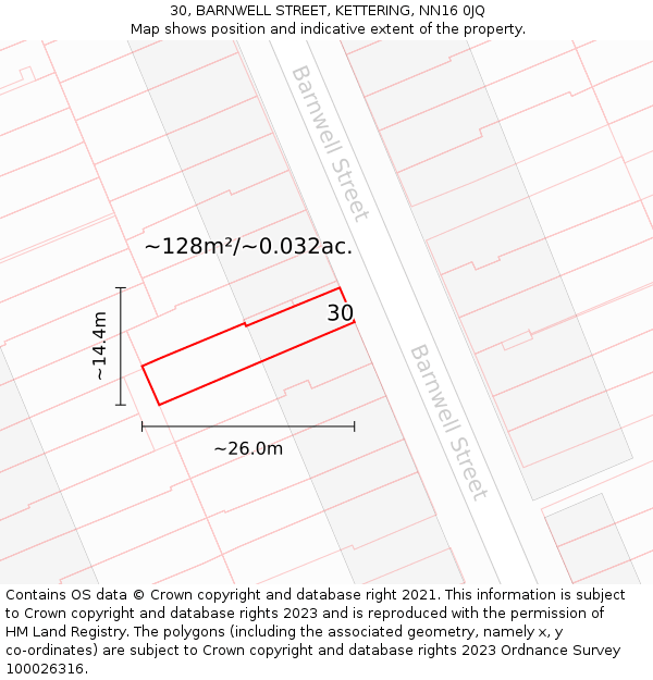 30, BARNWELL STREET, KETTERING, NN16 0JQ: Plot and title map