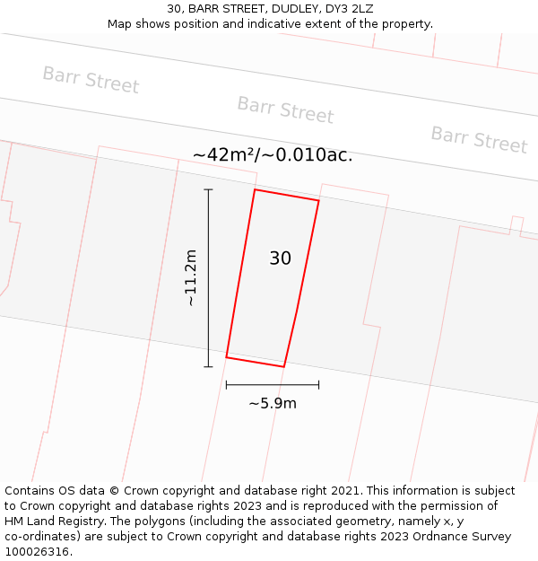 30, BARR STREET, DUDLEY, DY3 2LZ: Plot and title map