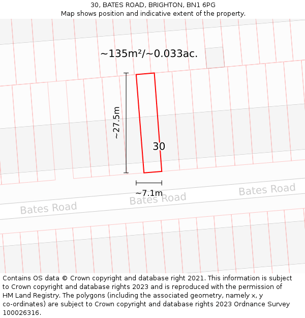 30, BATES ROAD, BRIGHTON, BN1 6PG: Plot and title map