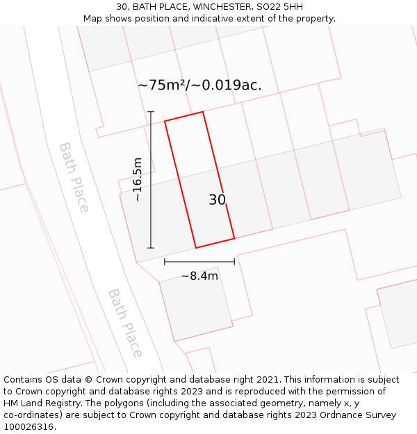30, BATH PLACE, WINCHESTER, SO22 5HH: Plot and title map