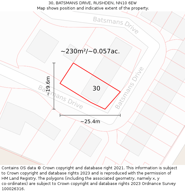 30, BATSMANS DRIVE, RUSHDEN, NN10 6EW: Plot and title map