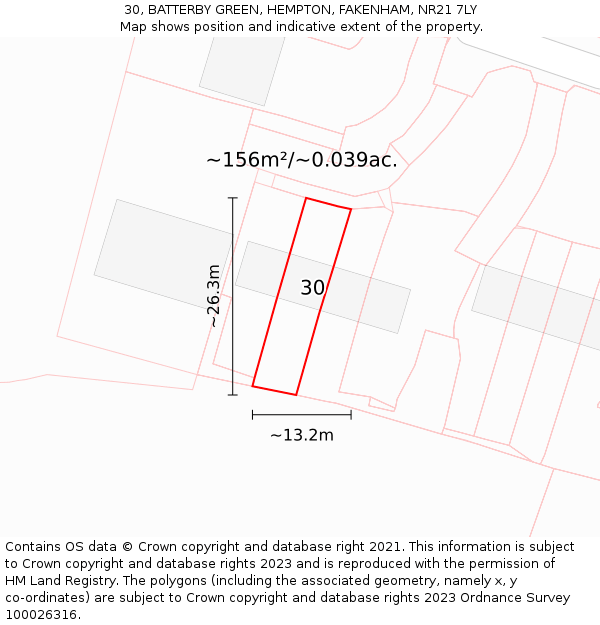 30, BATTERBY GREEN, HEMPTON, FAKENHAM, NR21 7LY: Plot and title map