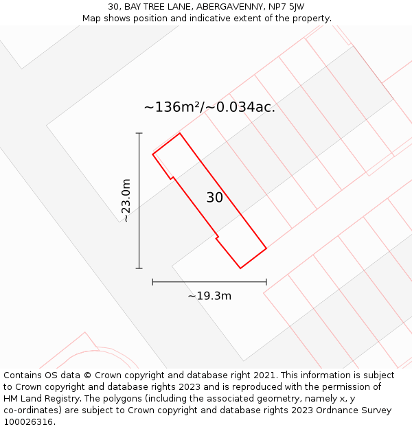 30, BAY TREE LANE, ABERGAVENNY, NP7 5JW: Plot and title map