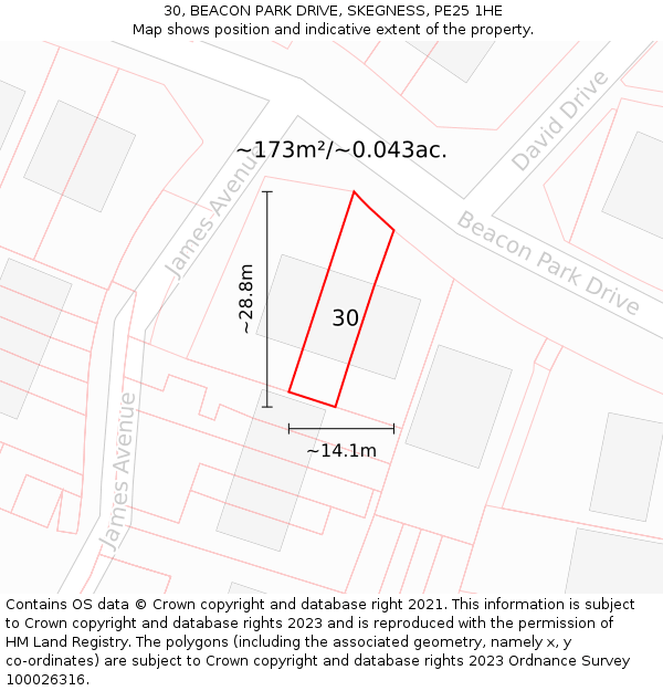 30, BEACON PARK DRIVE, SKEGNESS, PE25 1HE: Plot and title map