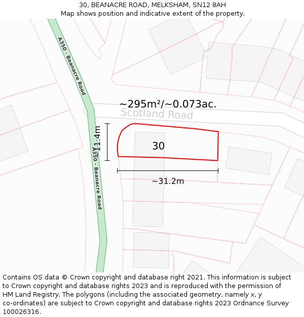 30, BEANACRE ROAD, MELKSHAM, SN12 8AH: Plot and title map