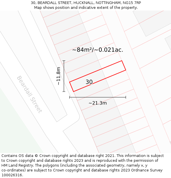 30, BEARDALL STREET, HUCKNALL, NOTTINGHAM, NG15 7RP: Plot and title map