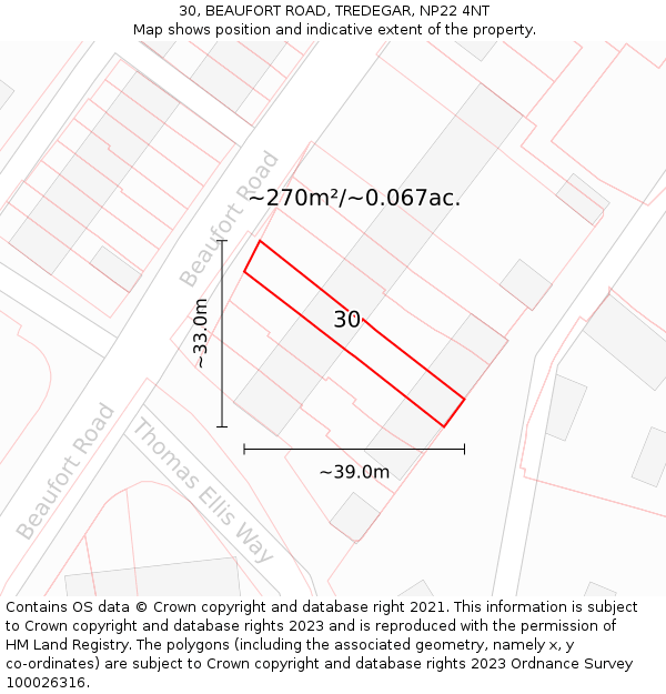 30, BEAUFORT ROAD, TREDEGAR, NP22 4NT: Plot and title map