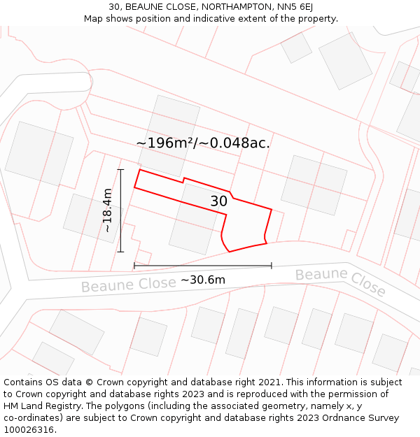 30, BEAUNE CLOSE, NORTHAMPTON, NN5 6EJ: Plot and title map