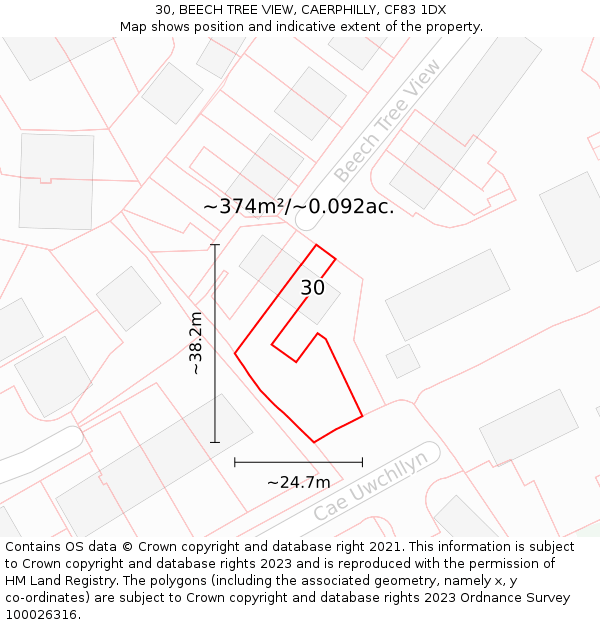 30, BEECH TREE VIEW, CAERPHILLY, CF83 1DX: Plot and title map