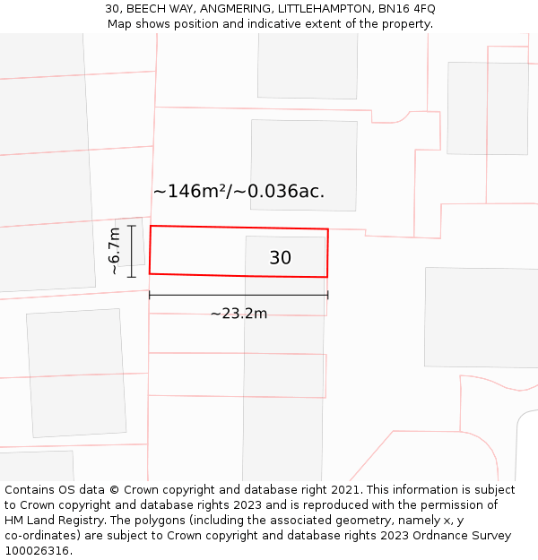 30, BEECH WAY, ANGMERING, LITTLEHAMPTON, BN16 4FQ: Plot and title map
